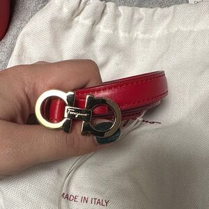 Salvatore Ferragamo Red Leather Belt with mini Gold Buckle